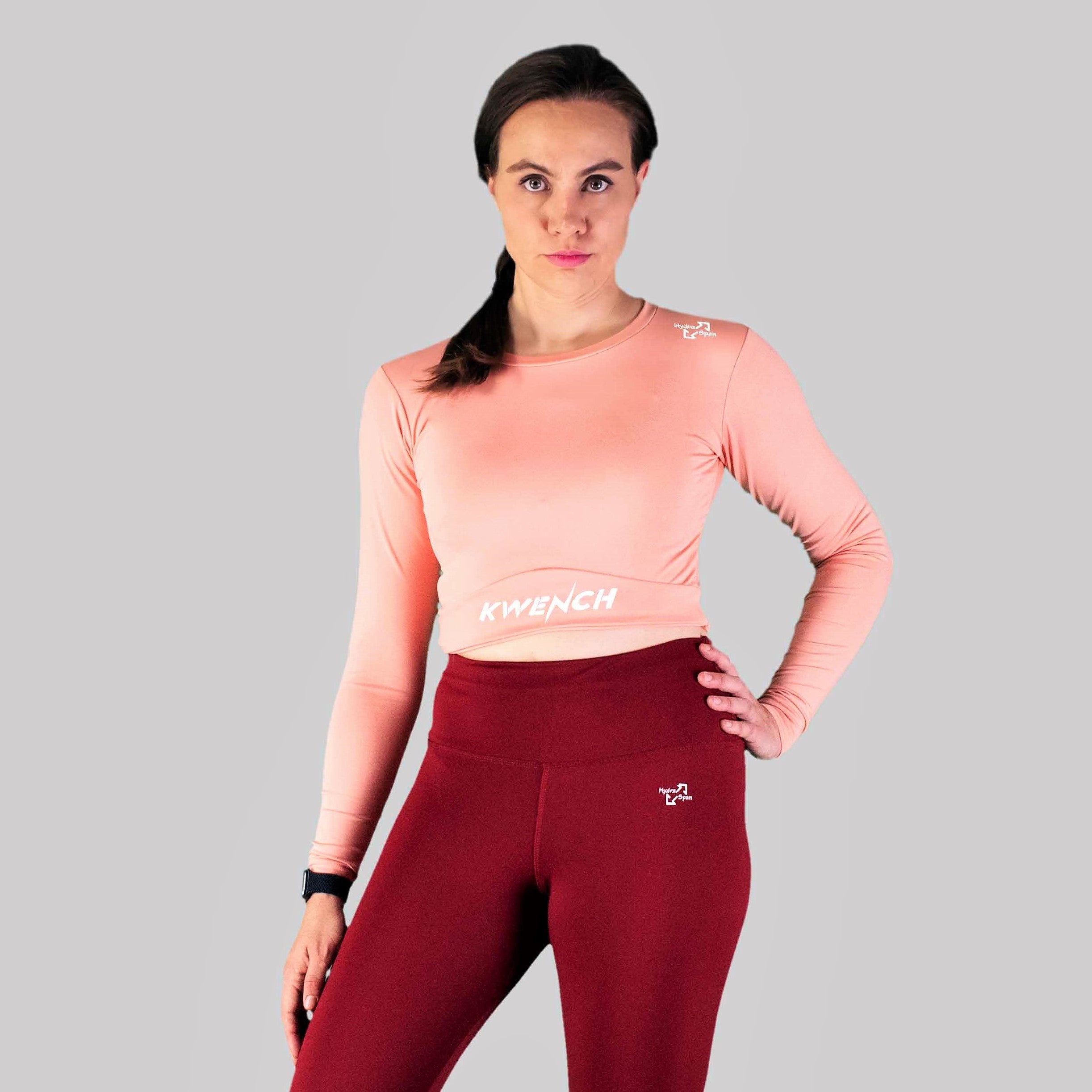 Kwench Womens Full Sleeve Gym workout yoga tshirt crop top 