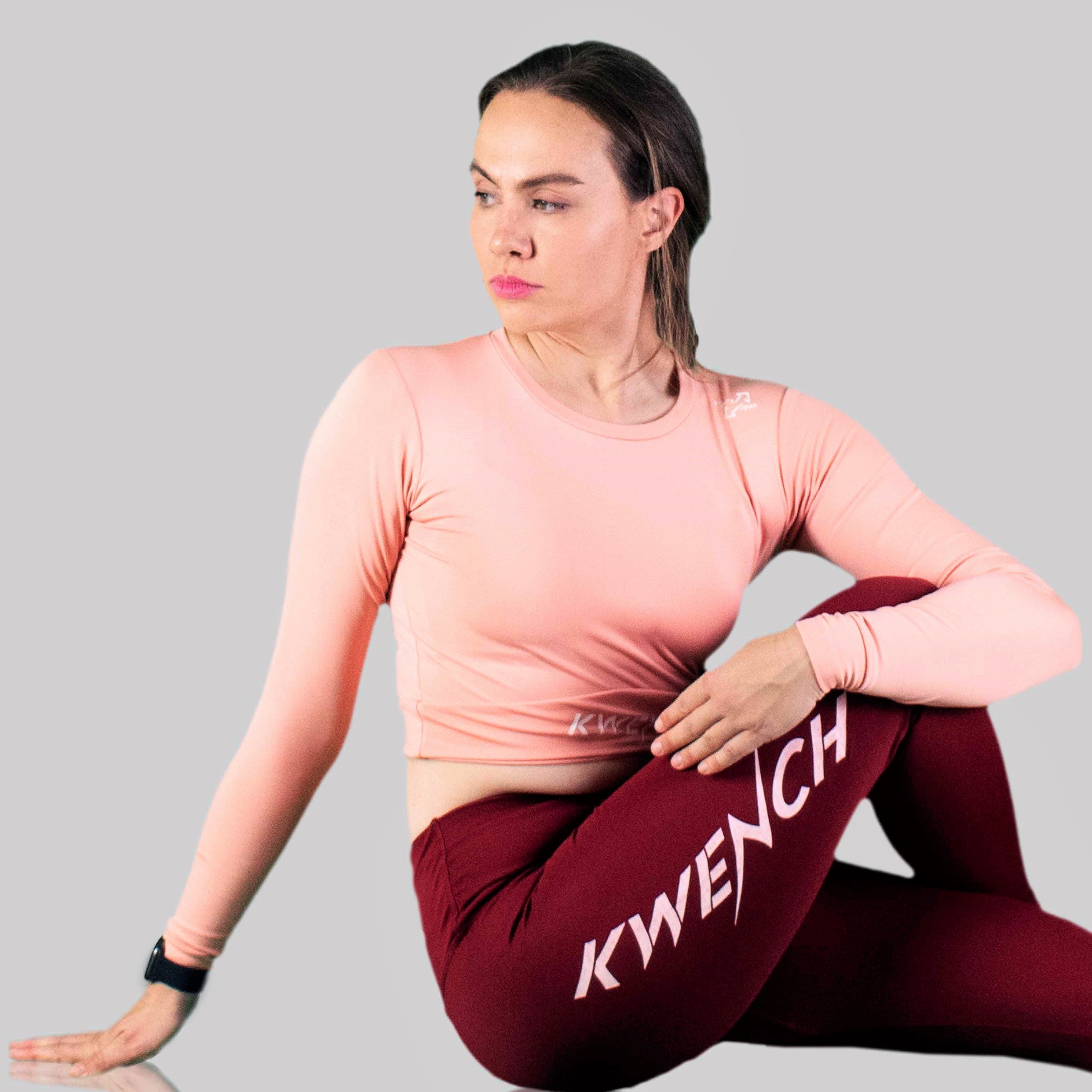 Kwench Womens Full Sleeve Gym workout yoga tshirt crop top 