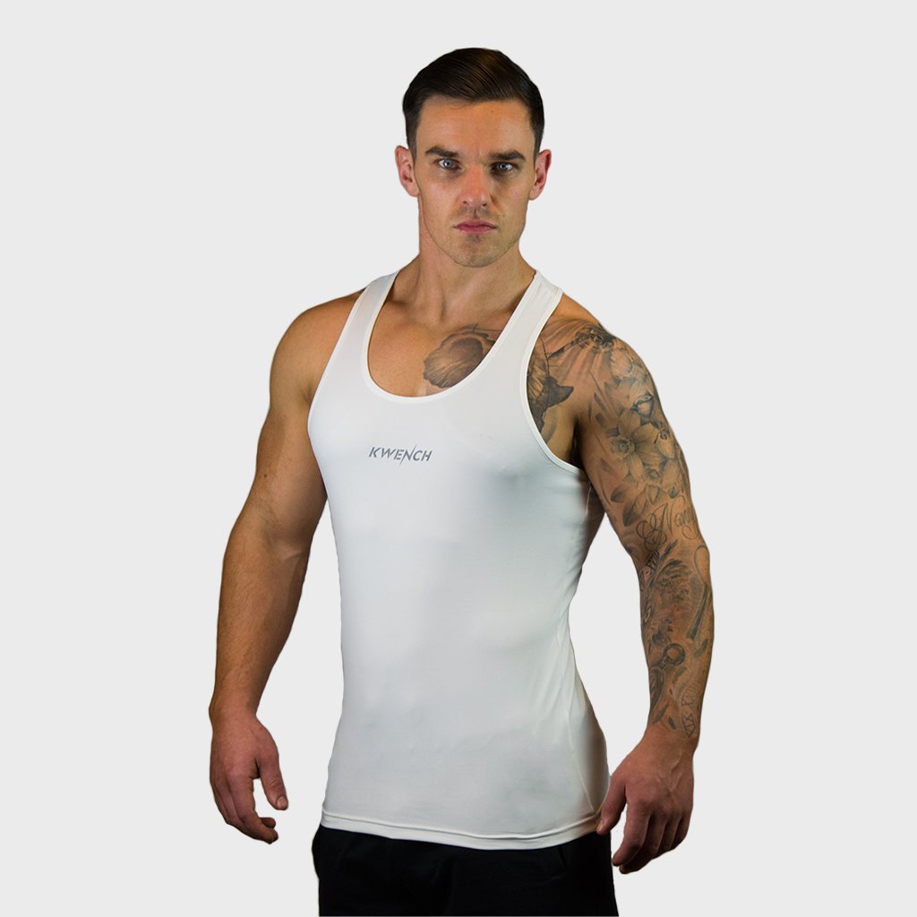 Kwench Mens Yoga Gym Vest Tank Stringer Hunk white