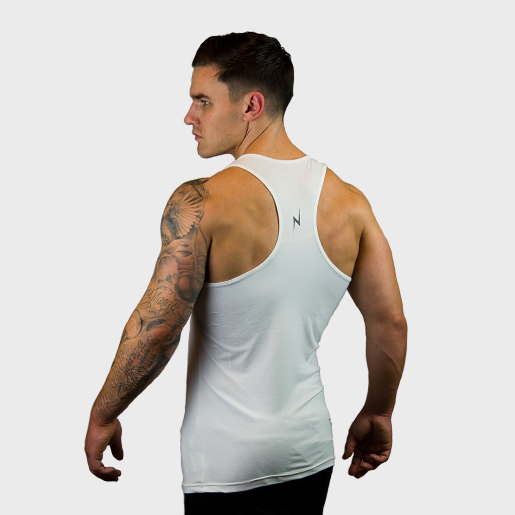 Kwench Mens Yoga Gym Vest Tank Stringer Hunk white