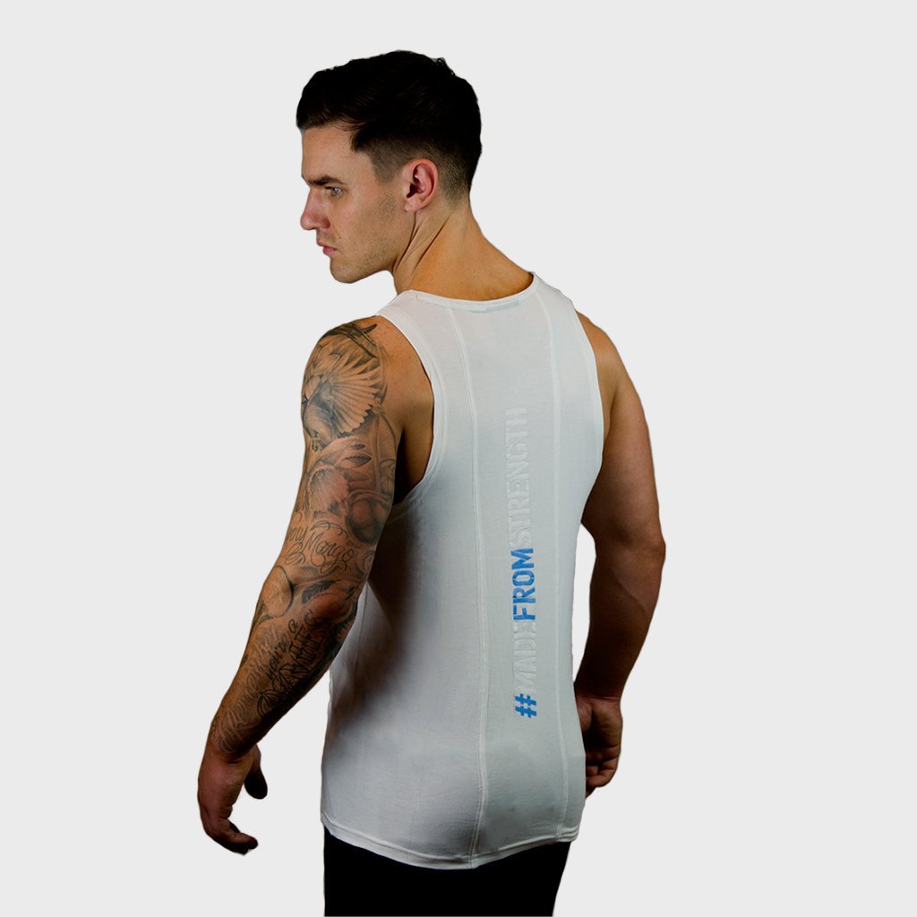 Mens Gym Vest Tank Top Stringer Hunk White